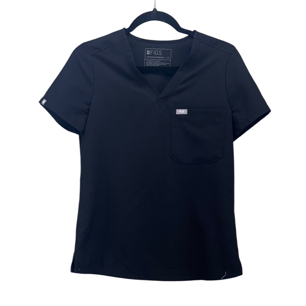 FIGS Technical Collection Womens XS Black V-Neck Short Sleeve Scrub Top FW1000